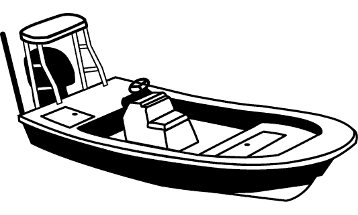 Line Art - Center Console Blunt Nose / Rounded Bow Bay Style Fishing Boat w/ Shallow Draft Hull w/ Poling Platform
