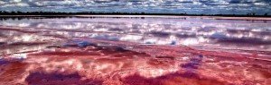 clouds reflecting in Lake Retba or the pink lake