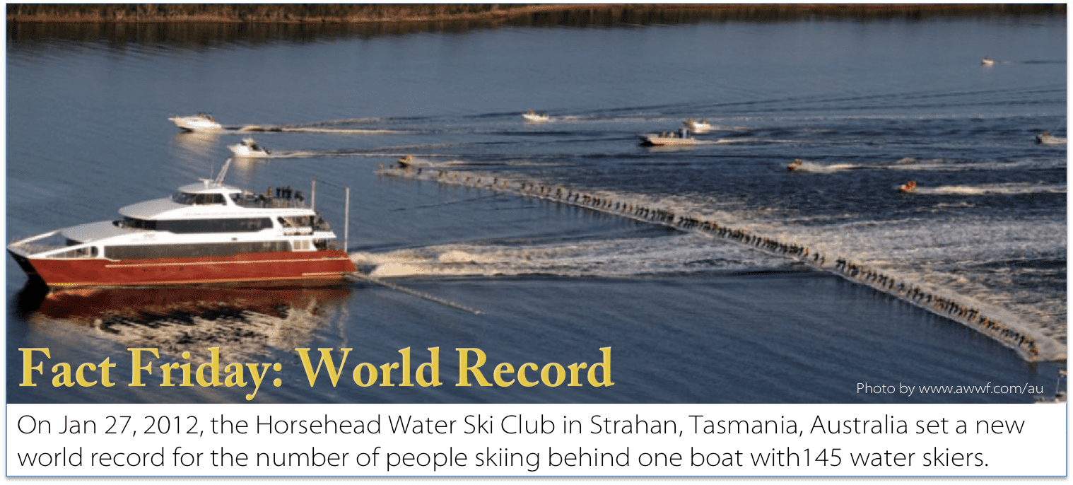 Photo of world record: most water skiers skiing behind one boat