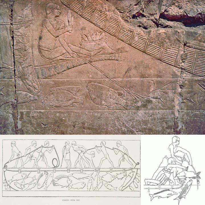 ancient egyptian carving showing people fishing