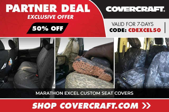 Use code CDEXCEL50 for 50% off Marathon Excel Custom Seat Covers
