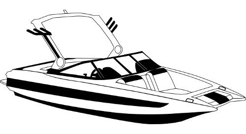 Line art of the Tournament Ski Boats w/ Wide or Pickle Fork Bow & Swim Platform: Over-the-Tower Cover boat style