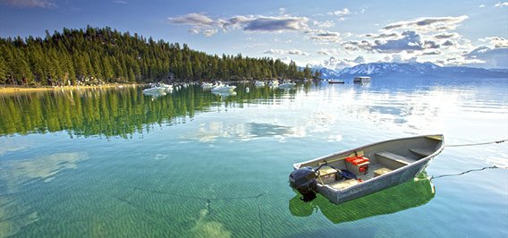 Aluminum fishing boat on a lake