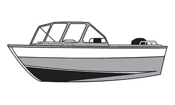 Illustration of a Aluminum/Northwest Style Fishing Boat w/ High Windshield Mounted Forward