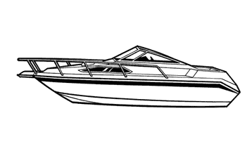 Illustration of a High Profile Cabin Cruiser with Windshield and Bow Rails