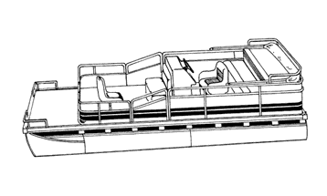 Line Art - Pontoon with Bimini Top and Rails that Partially Enclose Deck Leaving 1'-3' of Open Deck Forward of Front Gate