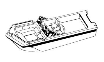 Illustration of a Tri-hull Runabout Boat with Windshield and Hand or Bow Rails