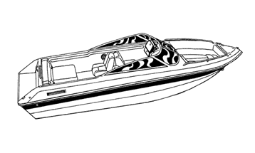 Illustration of a V-hull Runabout Boat with Windshield and Bow Rails