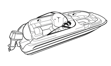 Illustration of a Deck Boat with Walk-Thru Windshield or Side Console